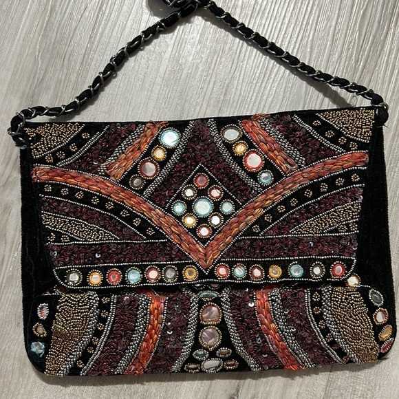 ZARA LIMITED EDITION EMBROIDERED VELVET BAG Crossbody chain bohemian gypsy bag - Picture 3 of 10